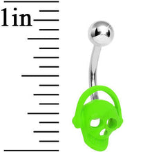 Load image into Gallery viewer, Green Neon Rocking Out Skull Belly Ring
