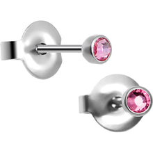 Load image into Gallery viewer, 3mm Pink Crystal Titanium Stud Earrings
