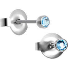 Load image into Gallery viewer, 3mm Aqua Crystal Titanium Stud Earrings
