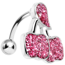 Load image into Gallery viewer, Pink Glitter Double Cherry Top Mount Belly Ring
