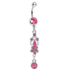 Load image into Gallery viewer, Pink Gem Antique Scrolls and Flower Dangle Belly Ring
