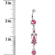 Load image into Gallery viewer, Pink Gem Antique Scrolls and Flower Dangle Belly Ring
