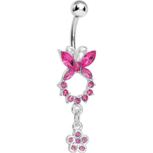 Load image into Gallery viewer, Pink Gem Hollow Eternity Butterfly Dangle Belly Ring
