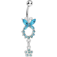 Load image into Gallery viewer, Aqua Gem Hollow Eternity Butterfly Dangle Belly Ring
