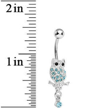 Load image into Gallery viewer, Lower Mount Paved Aqua Gem Owl Belly Ring
