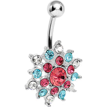 Load image into Gallery viewer, Crystalline Pink Aqua Gem Bursting Flower Belly Ring

