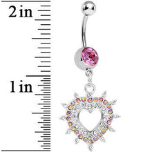 Load image into Gallery viewer, Pink Gem Crystalline Royal Hollow Heart Dangle Belly Ring
