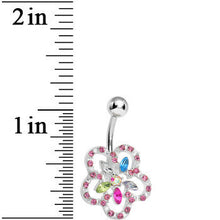 Load image into Gallery viewer, Lower Mount Multi Gem Hollow Flower Belly Ring
