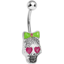Load image into Gallery viewer, Lower Mount Cute Metal Pink Heart Sugar Skull Belly Ring
