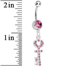 Load image into Gallery viewer, Pink Gem Key to God's Love Dangle Belly Ring
