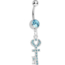 Load image into Gallery viewer, Aqua Gem Key to God's Love Dangle Belly Ring
