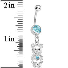 Load image into Gallery viewer, Aqua Gem Loving Girly Teddy Bear Dangle Belly Ring
