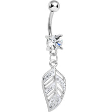 Load image into Gallery viewer, Crystalline Gem Paved Floating Leaf Dangle Belly Ring
