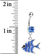 Load image into Gallery viewer, Blue Gem Paved Brilliant Fish Dangle Belly Ring
