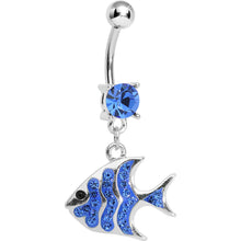 Load image into Gallery viewer, Blue Gem Paved Brilliant Fish Dangle Belly Ring
