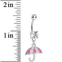 Load image into Gallery viewer, Crystalline Pink Gem Paved April Showers Umbrella Dangle Belly Ring
