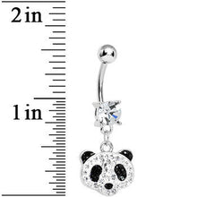 Load image into Gallery viewer, Crystalline Black Gem Paved Sweet Panda Head Dangle Belly Ring
