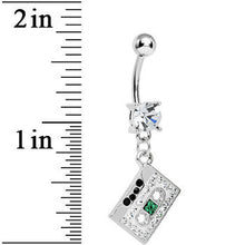 Load image into Gallery viewer, Crystalline Gem Paved Cassette Tape Dangle Belly Ring
