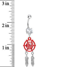 Load image into Gallery viewer, Crystalline Gem Red Bow Dreamcatcher Dangle Belly Ring
