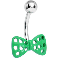 Load image into Gallery viewer, Bright Green Swiss Cheese Bow Tie Belly Ring
