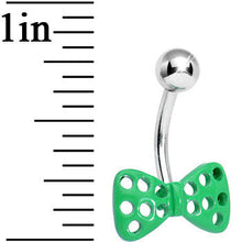 Load image into Gallery viewer, Bright Green Swiss Cheese Bow Tie Belly Ring
