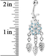 Load image into Gallery viewer, Aqua Gem Leafy Flower Dangle Belly Ring
