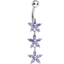Load image into Gallery viewer, Purple Gem Triple Spring Flower Dangle Belly Ring
