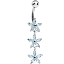 Load image into Gallery viewer, Aqua Gem Triple Spring Flower Dangle Belly Ring
