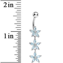 Load image into Gallery viewer, Aqua Gem Triple Spring Flower Dangle Belly Ring
