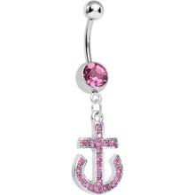 Load image into Gallery viewer, Pink Gem Paved Sparkling Anchor Dangle Belly Ring
