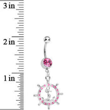 Load image into Gallery viewer, Pink Gem Ship Wheel and Anchor Dangle Belly Ring
