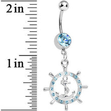 Load image into Gallery viewer, Aqua Gem Ship Wheel and Anchor Dangle Belly Ring
