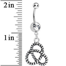 Load image into Gallery viewer, Crystalline Gem Black and Silver Striped Knot Dangle Belly Ring
