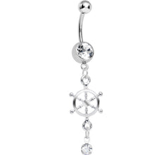 Load image into Gallery viewer, Crystalline Gem Drop and Ship Wheel Dangle Belly Ring
