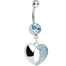 Load image into Gallery viewer, Aqua Gem Paved Reflective Heart Dangle Belly Ring
