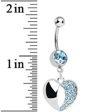 Load image into Gallery viewer, Aqua Gem Paved Reflective Heart Dangle Belly Ring
