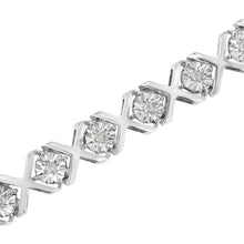 Load image into Gallery viewer, .925 Sterling Silver 1/4 Cttw Miracle Set Diamond "X" Link Bracelet (I-J Color, I3 Clarity) - 7.25"
