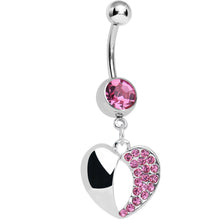 Load image into Gallery viewer, Pink Gem Paved Reflective Heart Dangle Belly Ring
