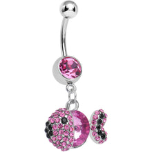 Load image into Gallery viewer, Pink Gem Paved Dazzling Fish Dangle Belly Ring
