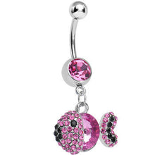 Load image into Gallery viewer, Pink Gem Paved Dazzling Fish Dangle Belly Ring
