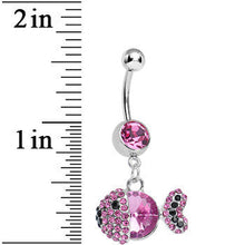 Load image into Gallery viewer, Pink Gem Paved Dazzling Fish Dangle Belly Ring
