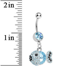 Load image into Gallery viewer, Aqua Gem Paved Dazzling Fish Dangle Belly Ring
