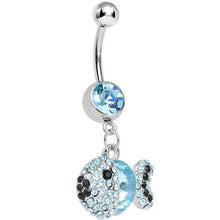 Load image into Gallery viewer, Aqua Gem Paved Dazzling Fish Dangle Belly Ring
