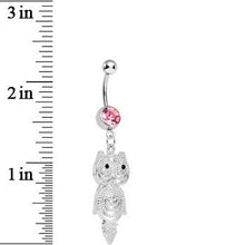 Load image into Gallery viewer, Pink Gem Pensive Owl Dangle Belly Ring
