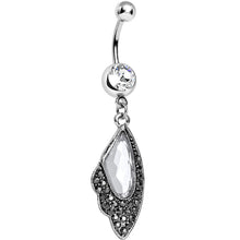 Load image into Gallery viewer, Clear CZ Large Gem Hematite Leaf Dangle Belly Ring
