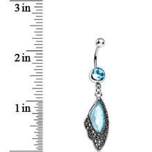 Load image into Gallery viewer, Aqua CZ Large Gem Hematite Leaf Dangle Belly Ring
