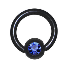 Load image into Gallery viewer, 16G 1/4 Blue Gem Black Titanium BCR Captive Ring
