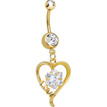 Load image into Gallery viewer, Gold Plated Clear Gem Hollow Love Heart Flower Dangle Belly Ring
