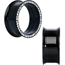 Load image into Gallery viewer, 25mm Black PVD Coated Steel Clear Gem Screw Fit Plug Set
