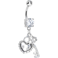 Load image into Gallery viewer, Clear Gem Key to Unlock My Heart Dangle Belly Ring
